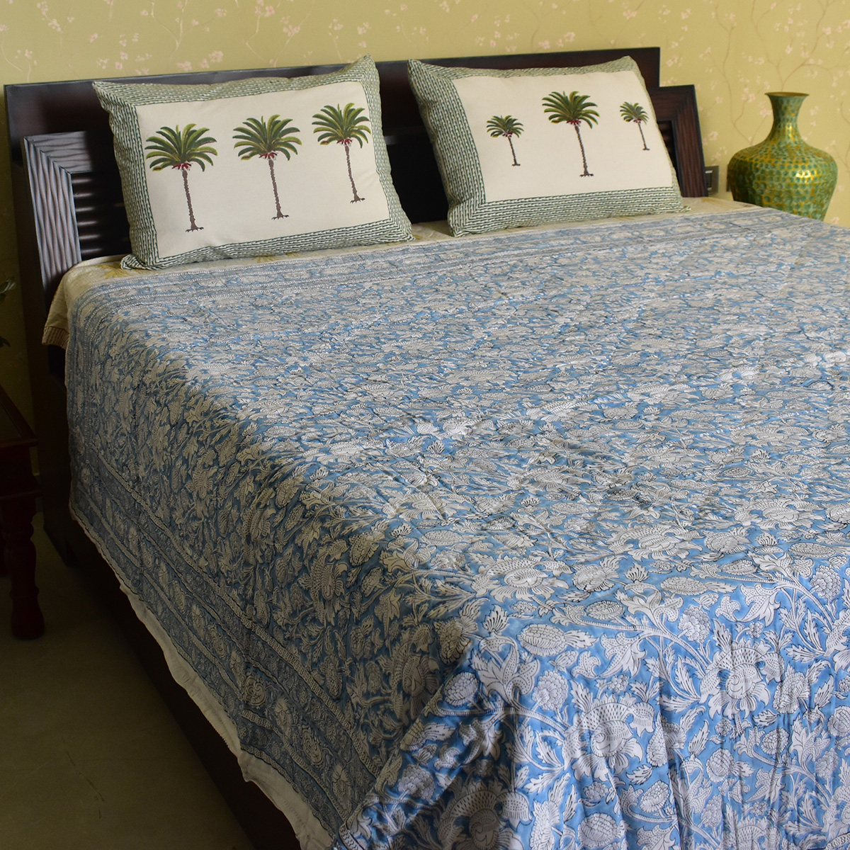 Hand Block Printed Cotton Queen Size Quilt Amarnath Marina 202302