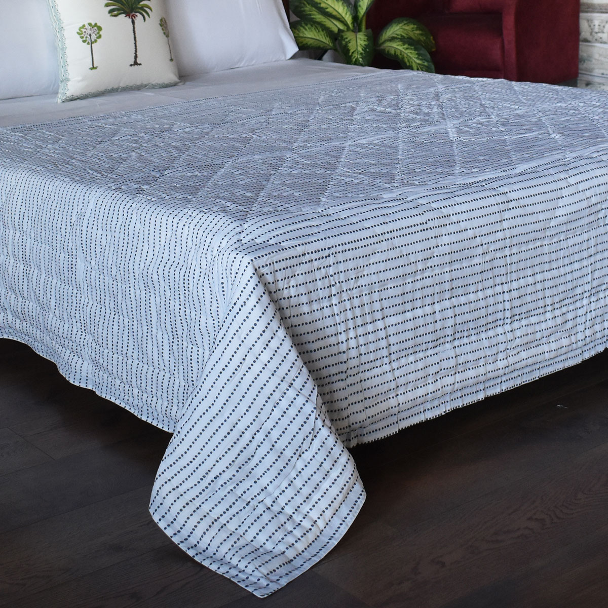 Hand Block Printed Cotton Twin Long Size Quilt Amarnath Marina 202302