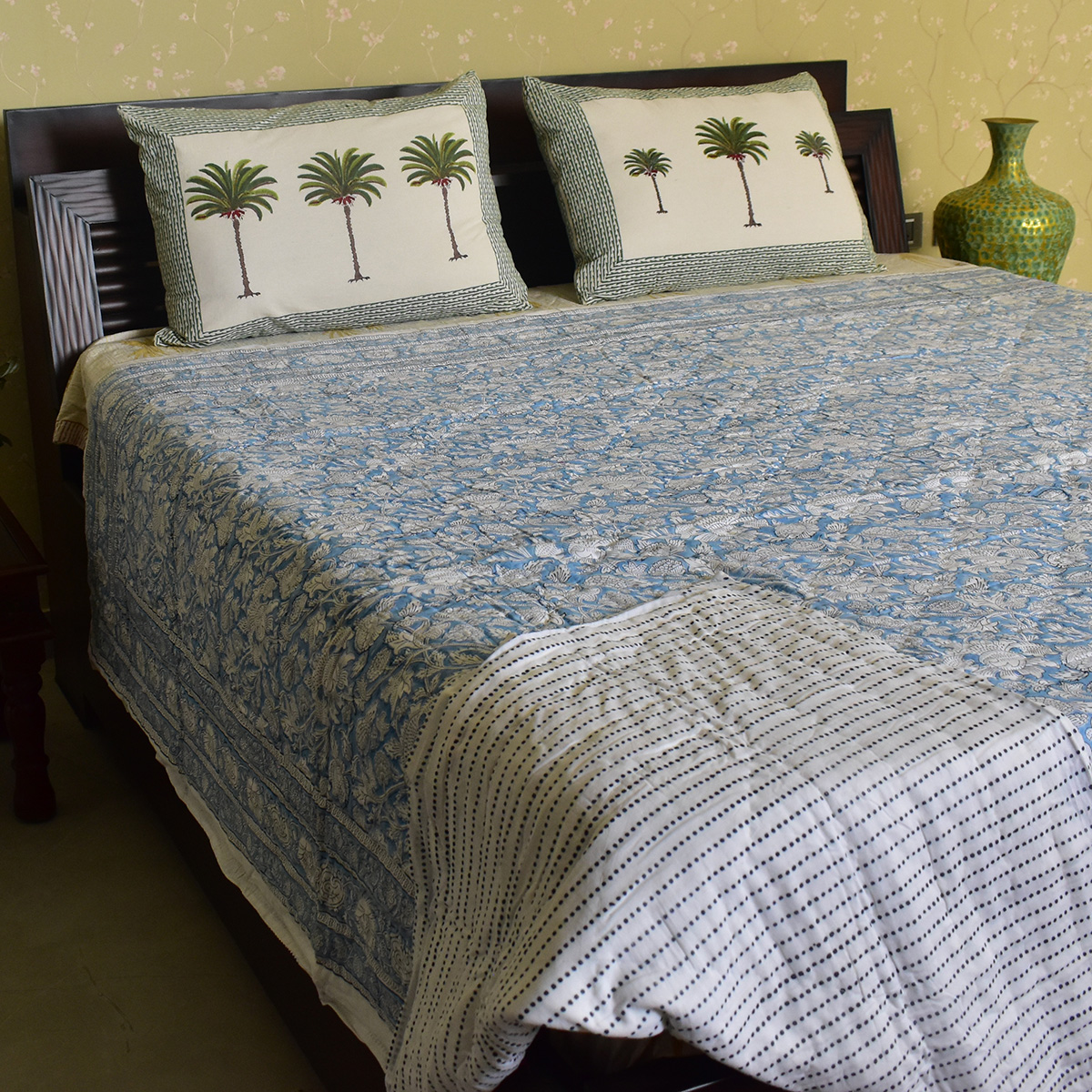 Hand Block Printed Cotton Queen Size Quilt Amarnath Marina 202302