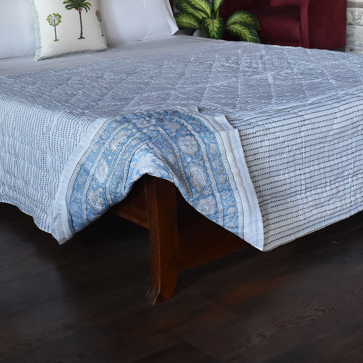 Hand Block Printed Cotton Twin Long Size Quilt Amarnath Marina 202302