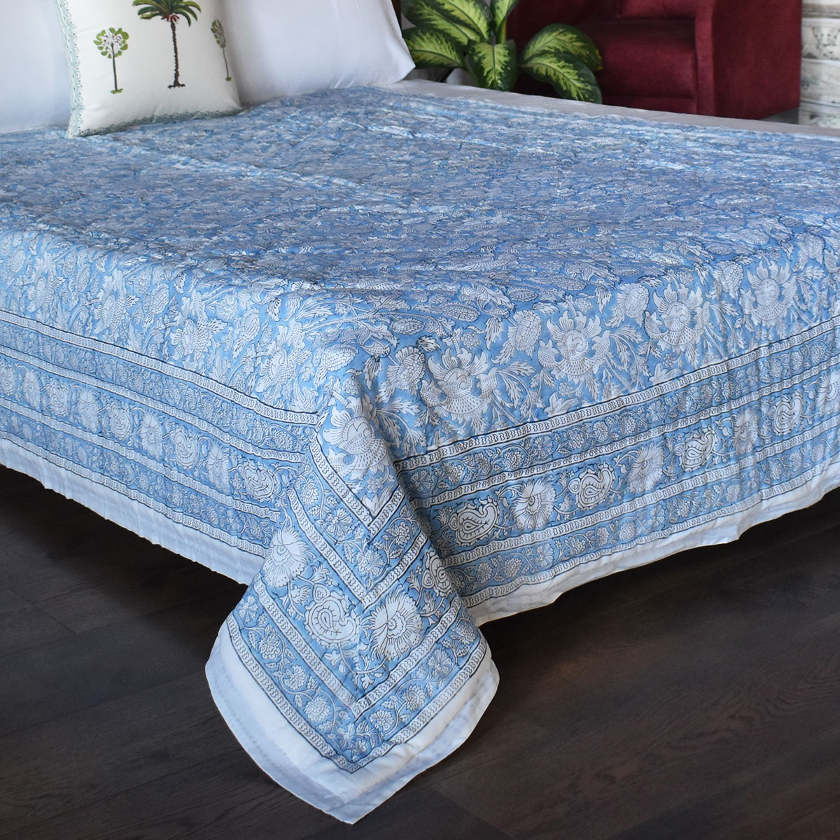Hand Block Printed Cotton Twin Long Size Quilt Amarnath Marina 202302