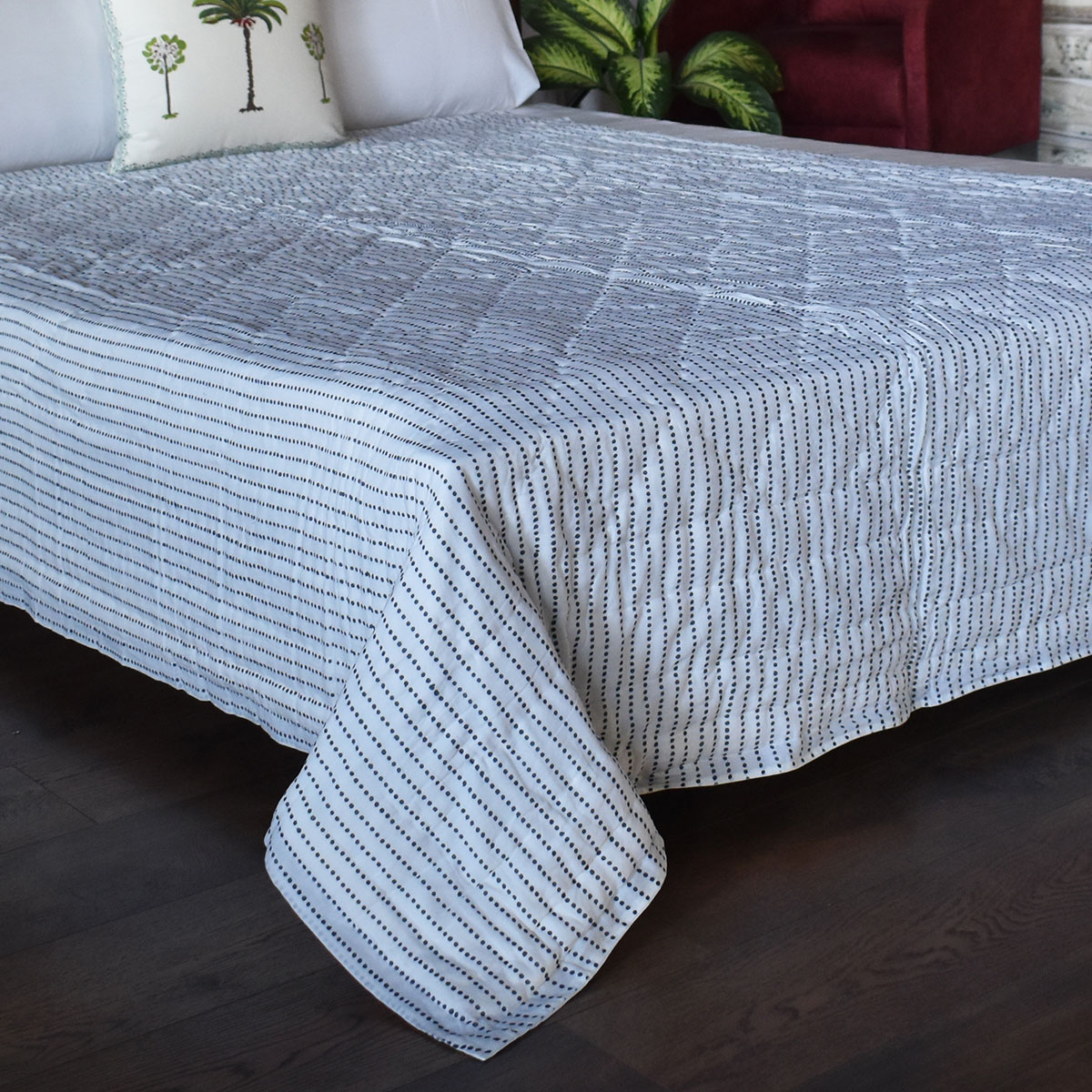 Hand Block Printed Cotton Twin Long Size Quilt Amarnath Marina 202302