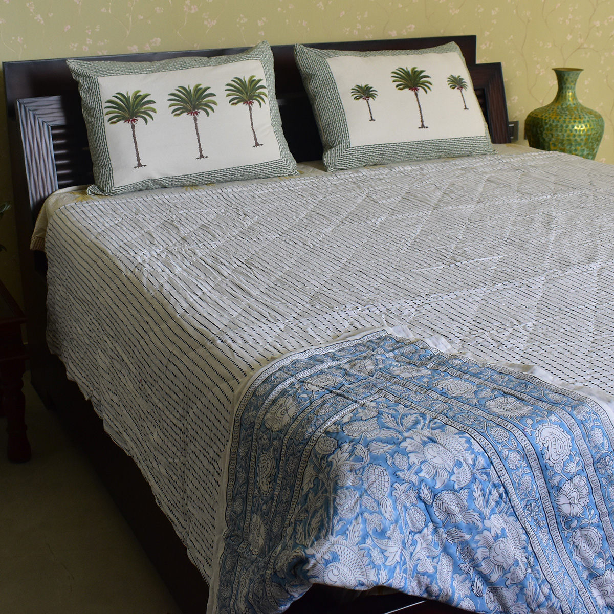 Hand Block Printed Cotton Queen Size Quilt Amarnath Marina 202302