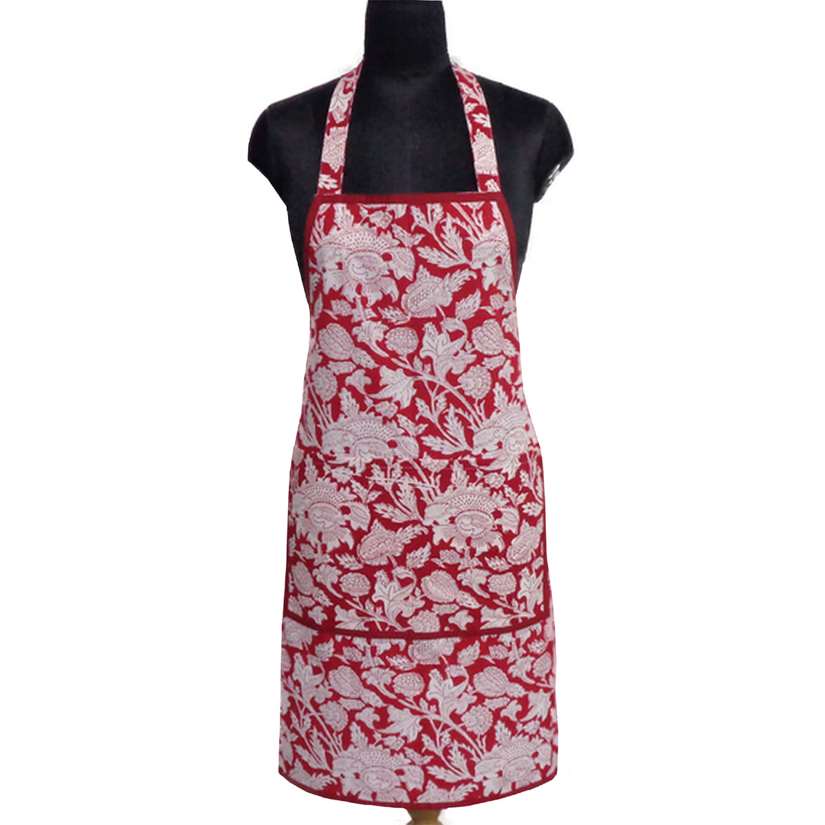 Indian Block-Printed 100 Cotton Apron Amarnath Rococco Red 200196