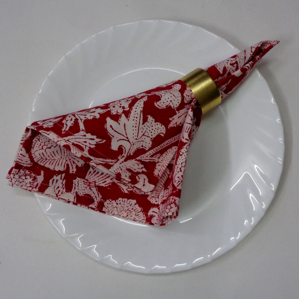 Hand Block Printed Cotton Napkin 45x45 cms Set of 4 Napkins Amarnath Rococco Red 200196