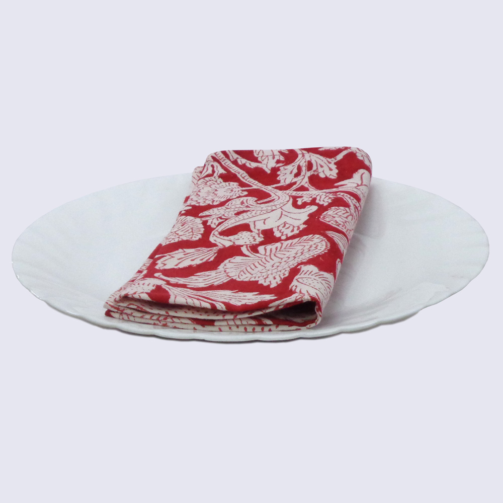 Hand Block Printed Cotton Napkin 45x45 cms Set of 4 Napkins Amarnath Rococco Red 200196