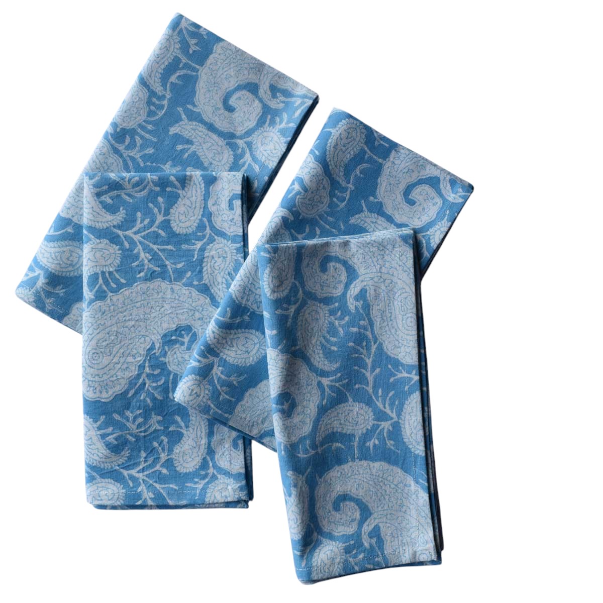 Hand Block Printed Cotton Napkin 45x45 cms Set of 4 Napkins Ambi Aqua Gud 200868
