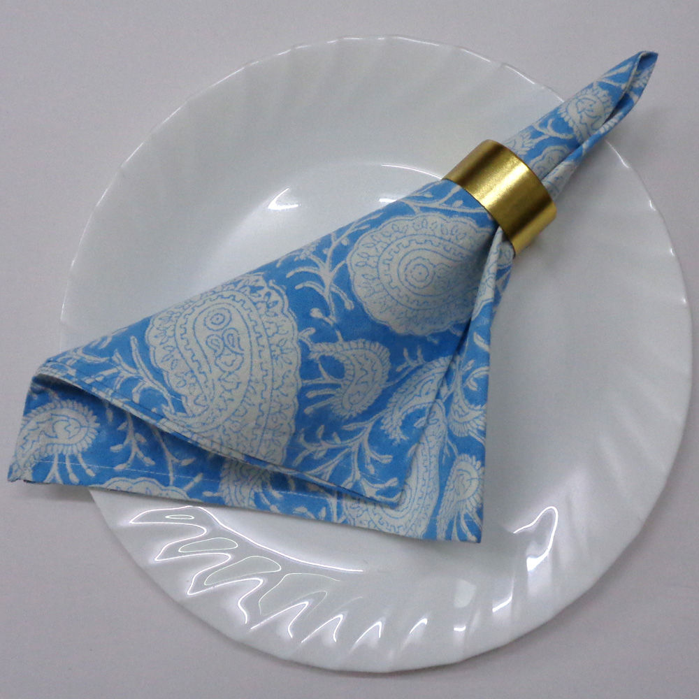 Hand Block Printed Cotton Napkin 45x45 cms Set of 4 Napkins Ambi Aqua Gud 200868