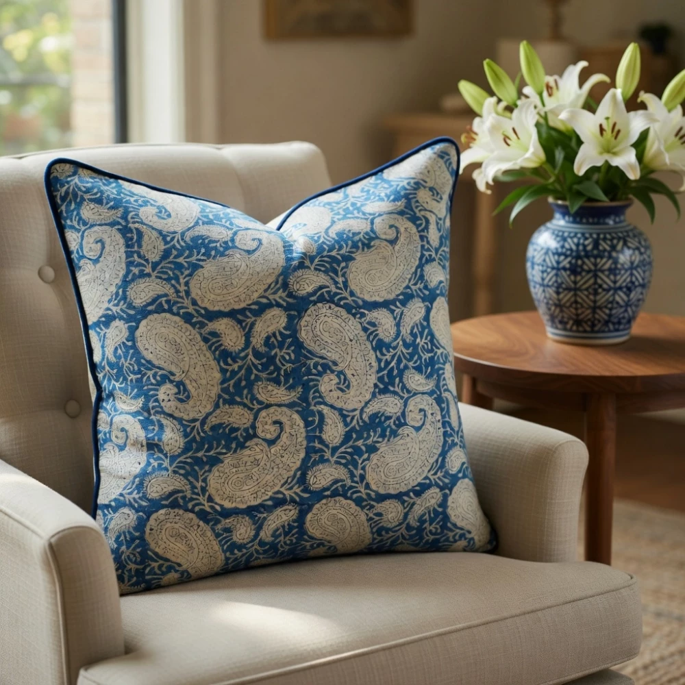 Image of Piping Cushion Cover 50x50 cms | Ambi Blue 202500