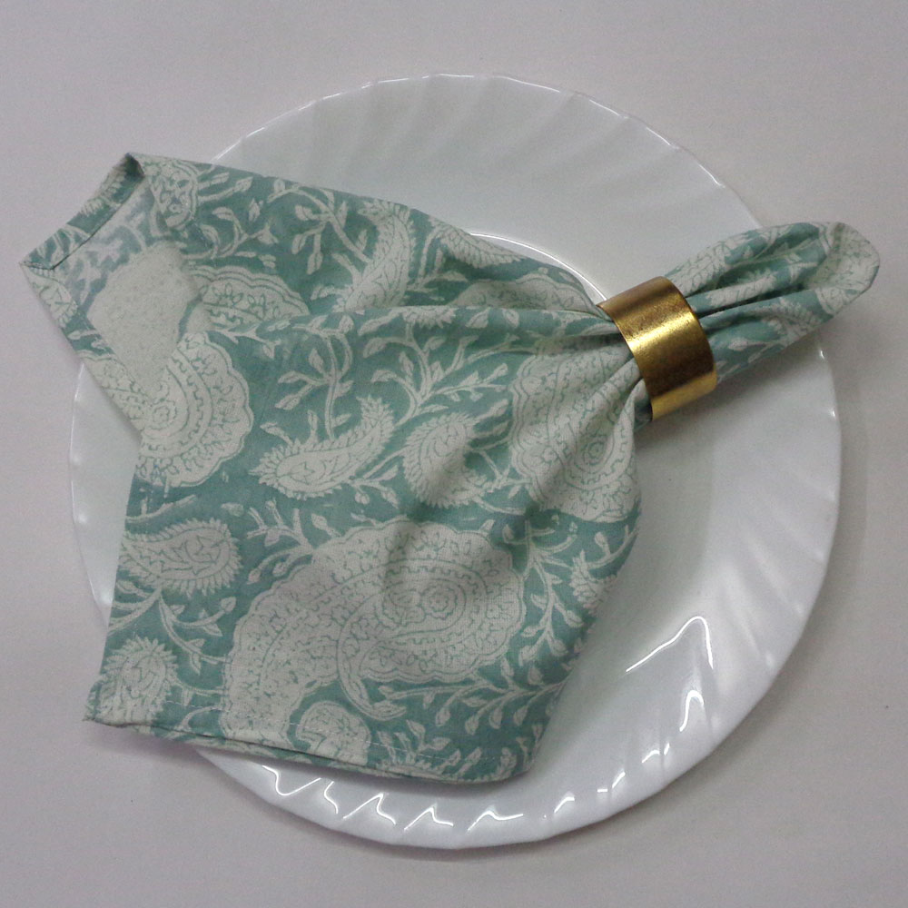 Hand Block Printed Cotton Napkin 45x45 cms Set of 4 Napkins Ambi Mineral Blue Gud 201582