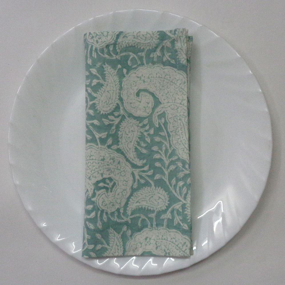 Hand Block Printed Cotton Napkin 45x45 cms Set of 4 Napkins Ambi Mineral Blue Gud 201582