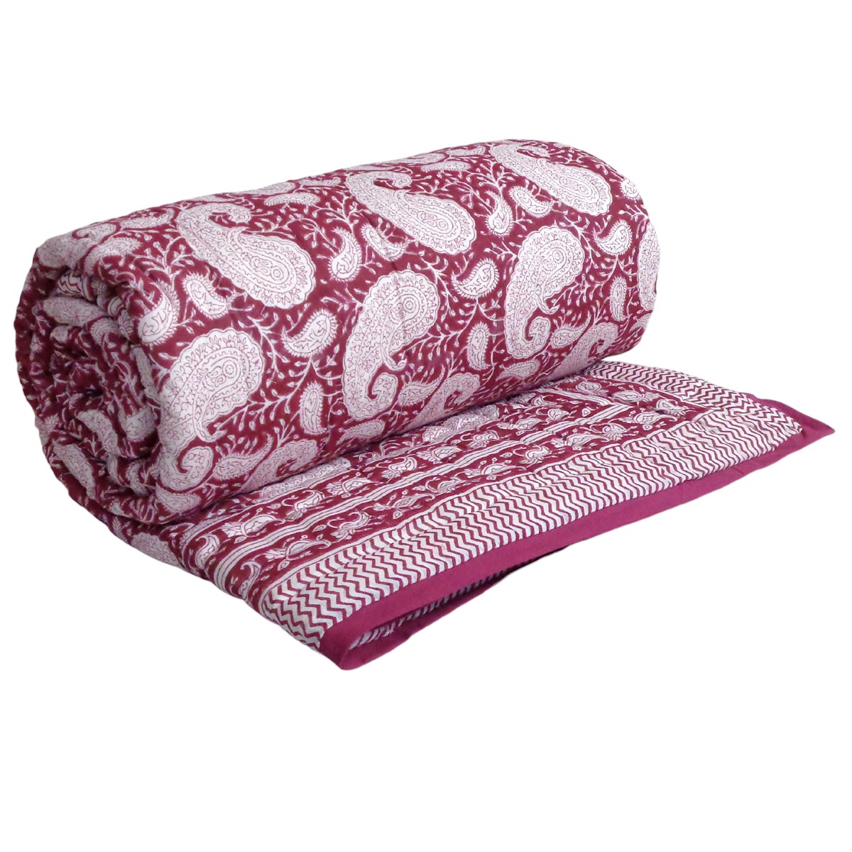 Hand Block Printed Cotton Twin Size Quilt Ambi Pink Gud 201563