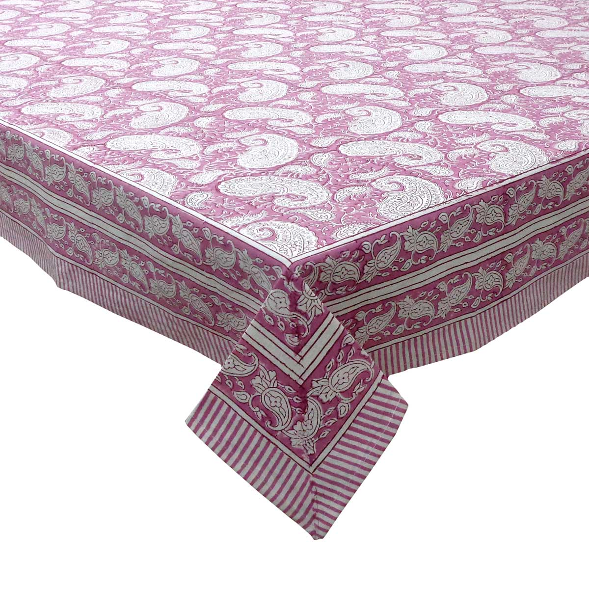 Hand Block Printed Cotton Tablecloth 180x340 cms Ambi Pink Gud 201563