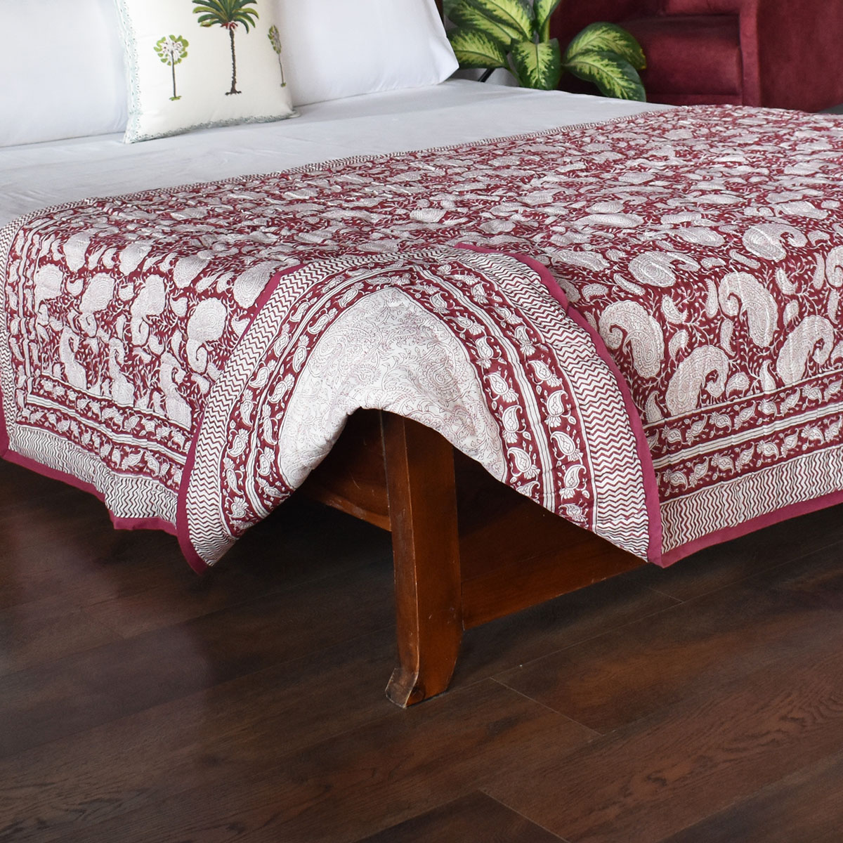 Hand Block Printed Cotton Twin Size Quilt Ambi Pink Gud 201563