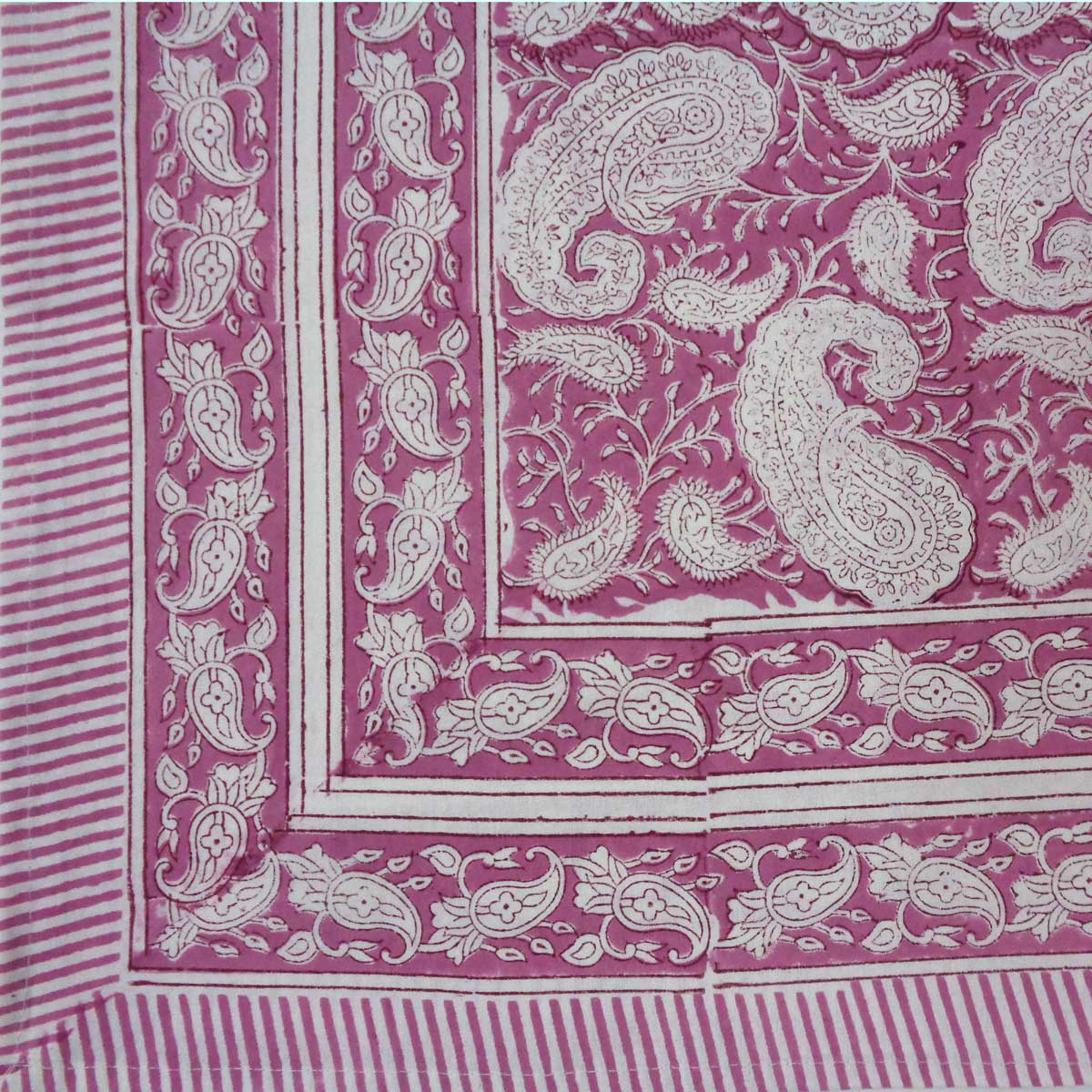 Hand Block Printed Cotton Tablecloth 180x340 cms Ambi Pink Gud 201563