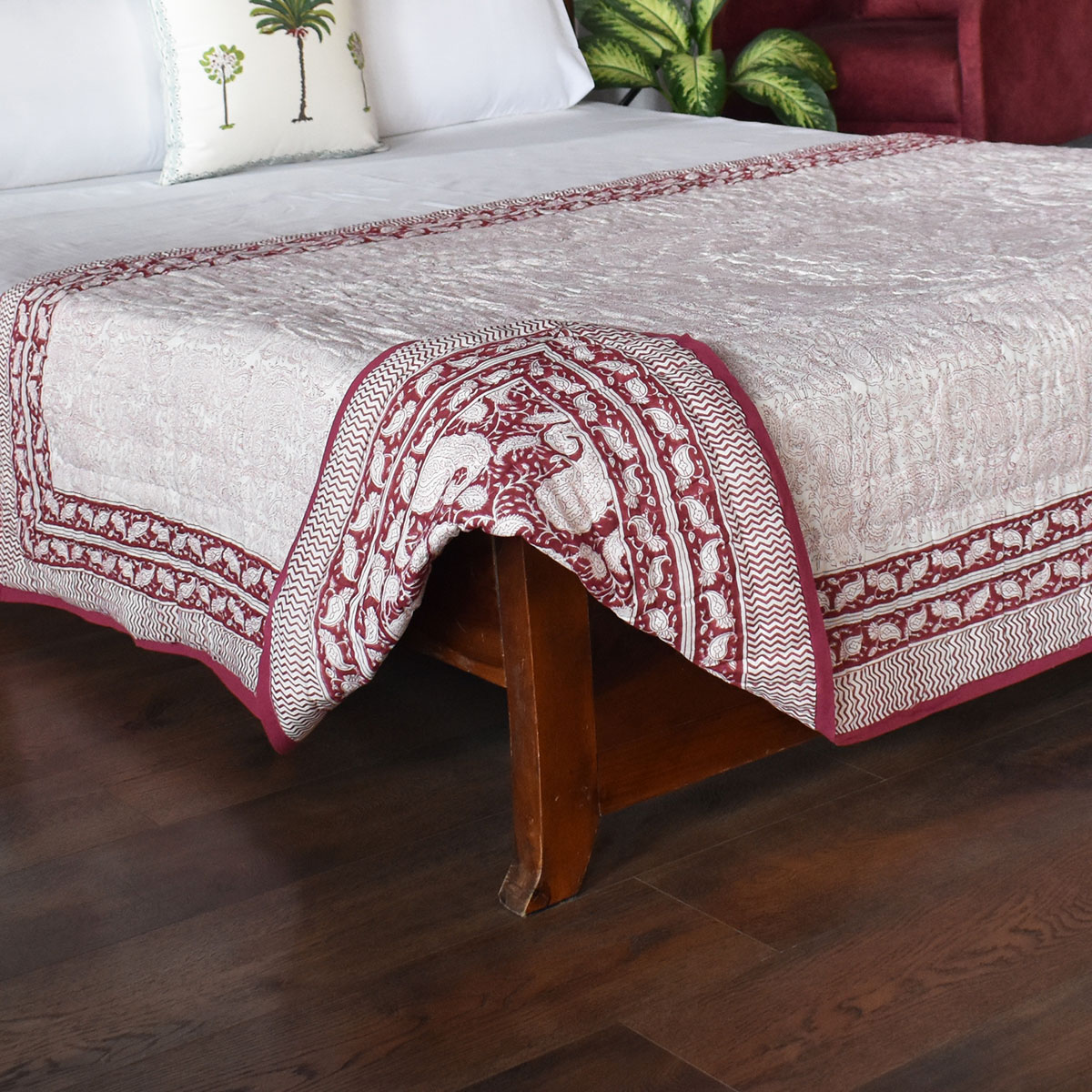 Hand Block Printed Cotton Twin Size Quilt Ambi Pink Gud 201563