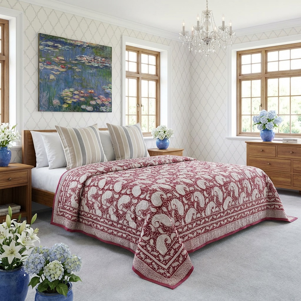 Hand Block Printed Cotton Twin Size Quilt  Ambi Pink Gud 201563