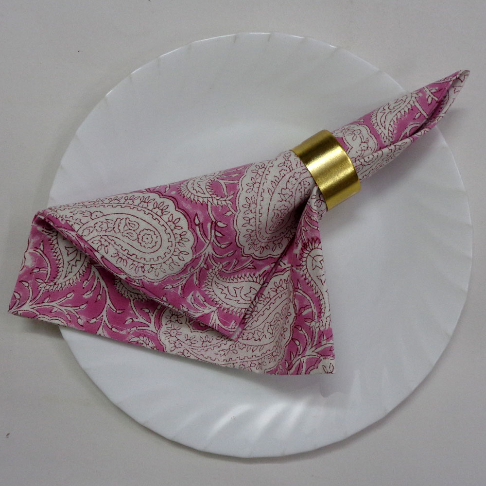 Hand Block Printed Cotton Napkin 45x45 cms Set of 4 Napkins Ambi Pink Gud 201563
