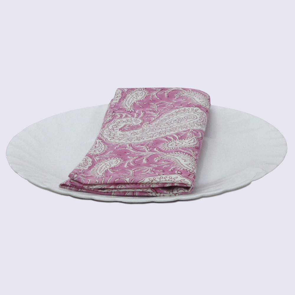 Hand Block Printed Cotton Napkin 45x45 cms Set of 4 Napkins Ambi Pink Gud 201563