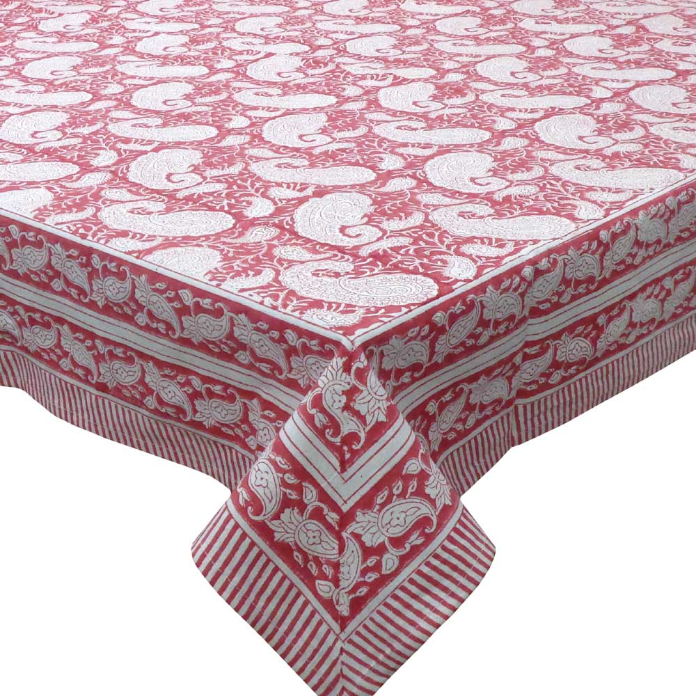Tablecloth 12 seater in Cotton Hand Block Printed Cotton Tablecloth 180x340 cms Ambi Raspberry 620630