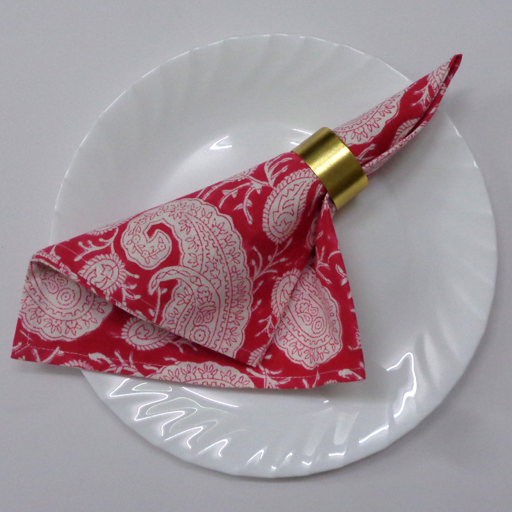 Hand Block Printed Cotton Napkin 45x45 cms Set of 4 Napkins Ambi Raspberry 620630