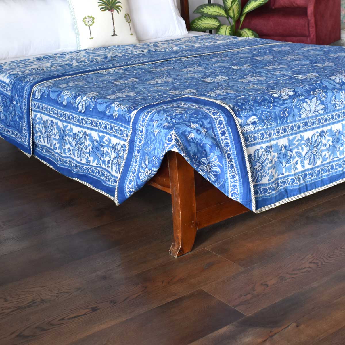 Indian Hand Block Printed Cotton Dohar Queen Size  Anarkali Blue 501540