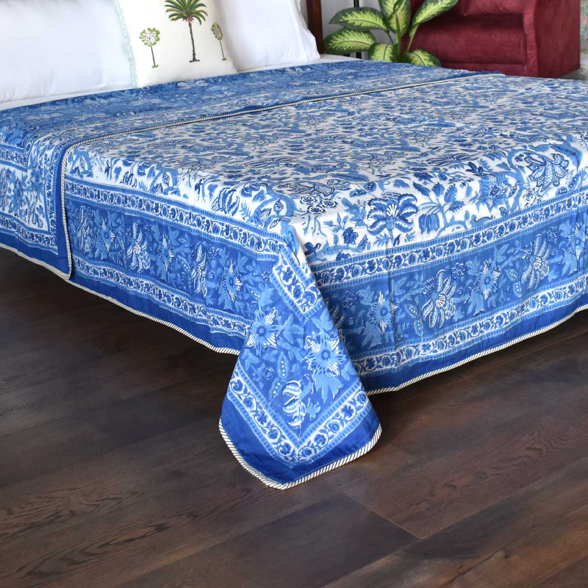 Indian Hand Block Printed Cotton Dohar Queen Size  Anarkali Blue 501540