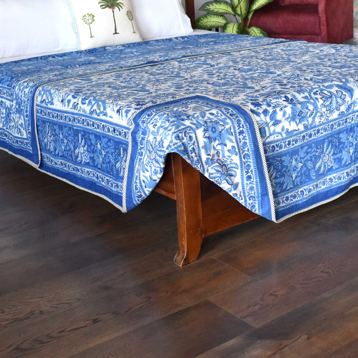 Indian Hand Block Printed Cotton Dohar Queen Size  Anarkali Blue 501540