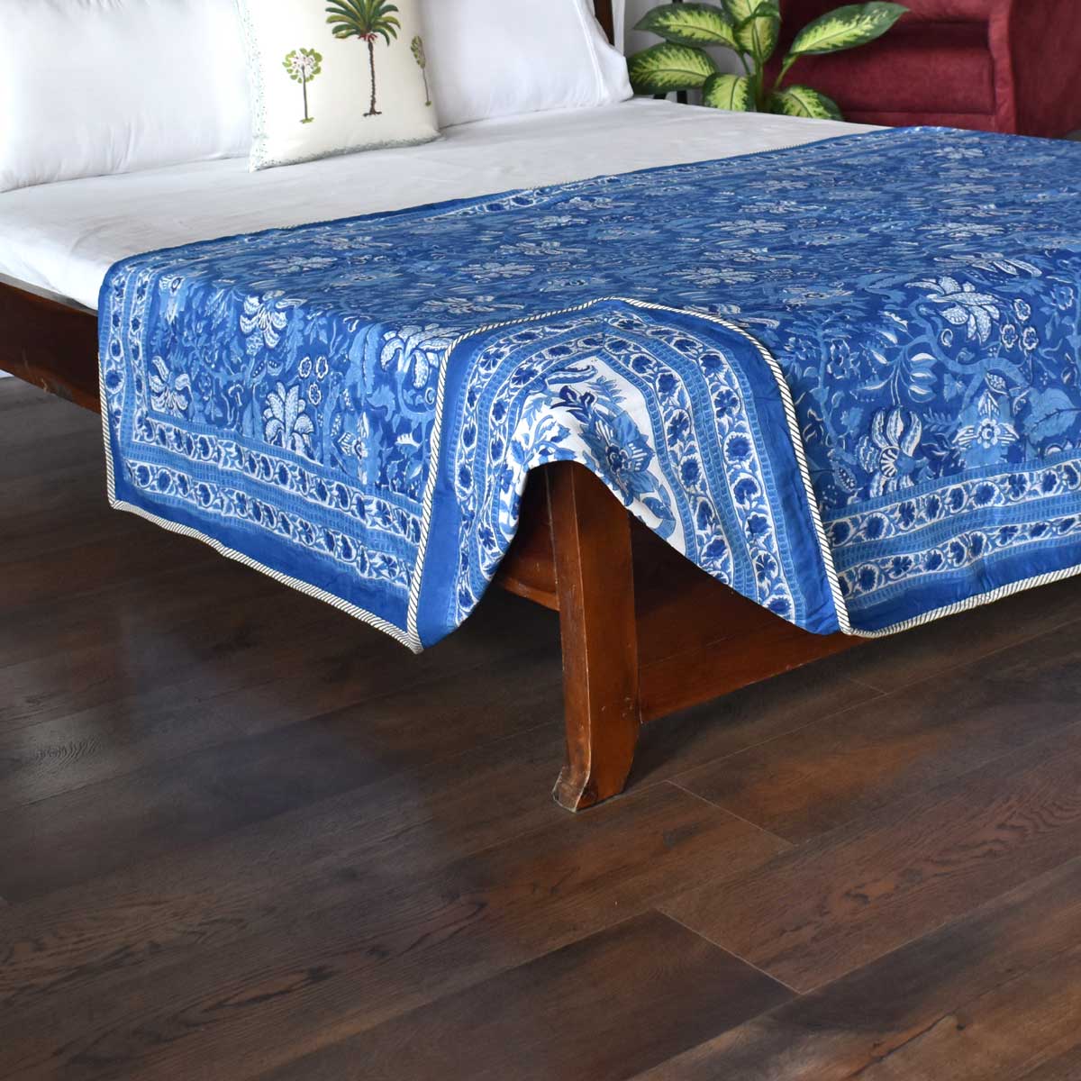 Hand Block Printed Cotton Twin Size Dohar Anarkali Blue 501784