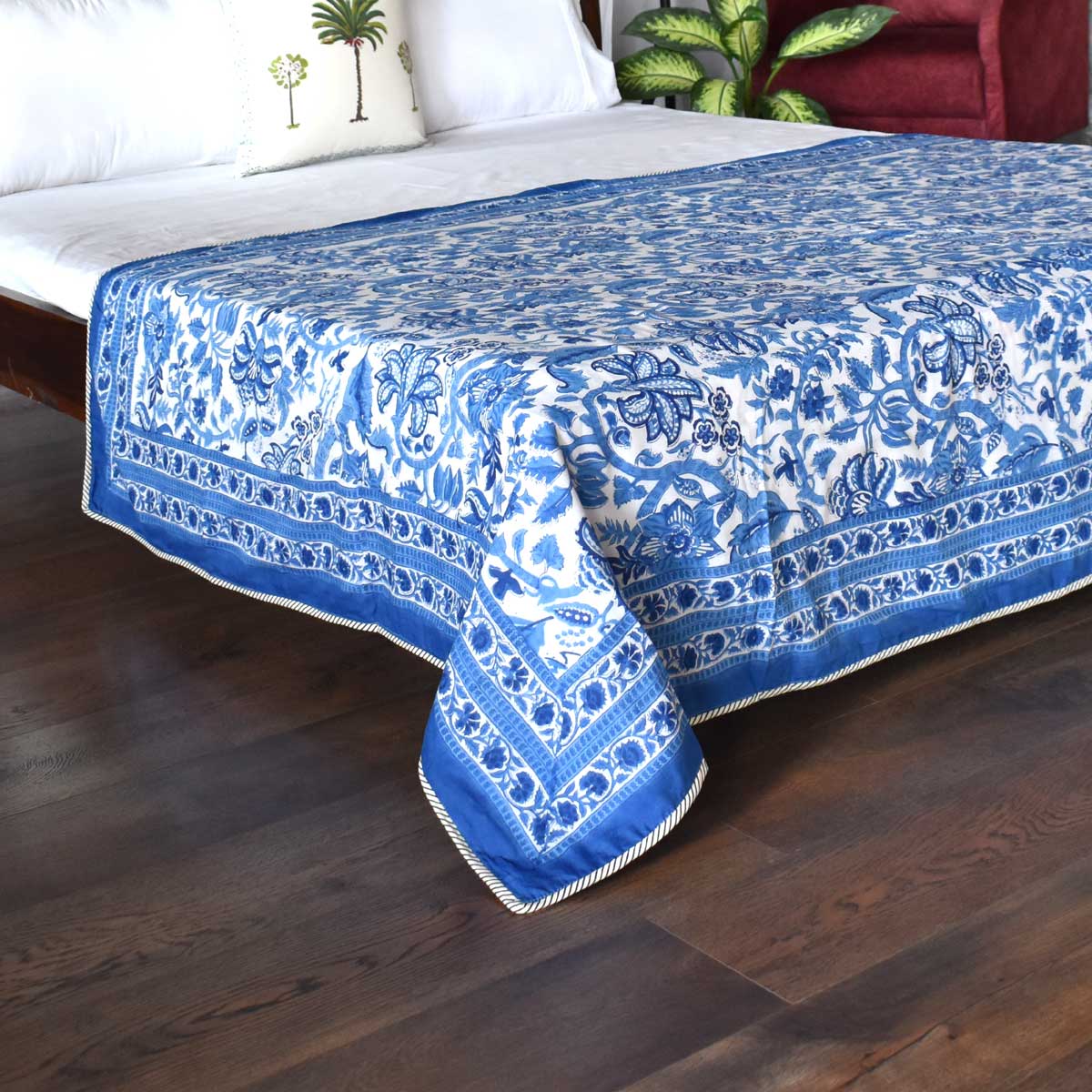 Hand Block Printed Cotton Twin Size Dohar  Anarkali Blue 501784