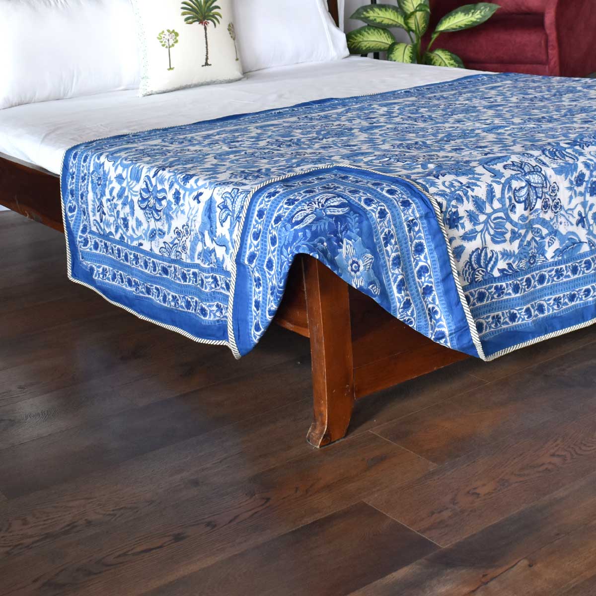 Hand Block Printed Cotton Twin Size Dohar Anarkali Blue 501784