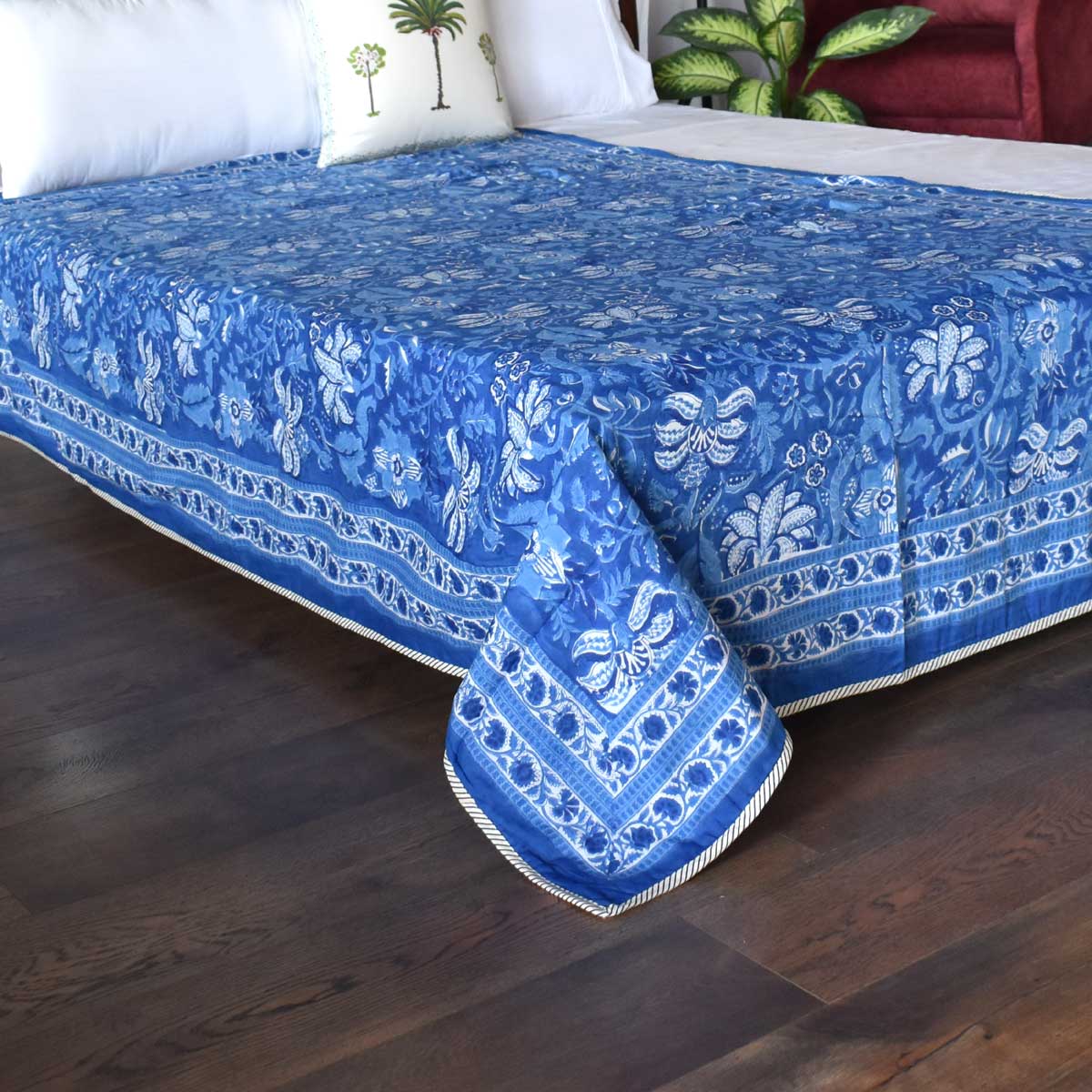 Hand Block Printed Cotton Twin Size Dohar  Anarkali Blue 501784