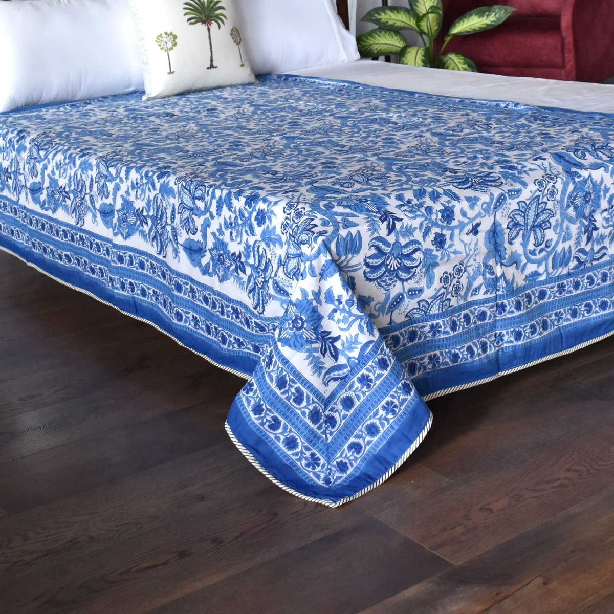 Hand Block Printed Cotton Twin Size Dohar Anarkali Blue 501784