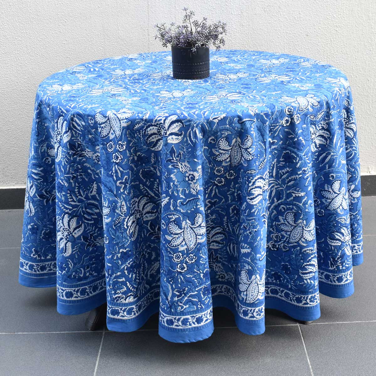 Hand Block Printed Cotton Round Tablecloth 150 cm Anarkali Blue Gud 106797