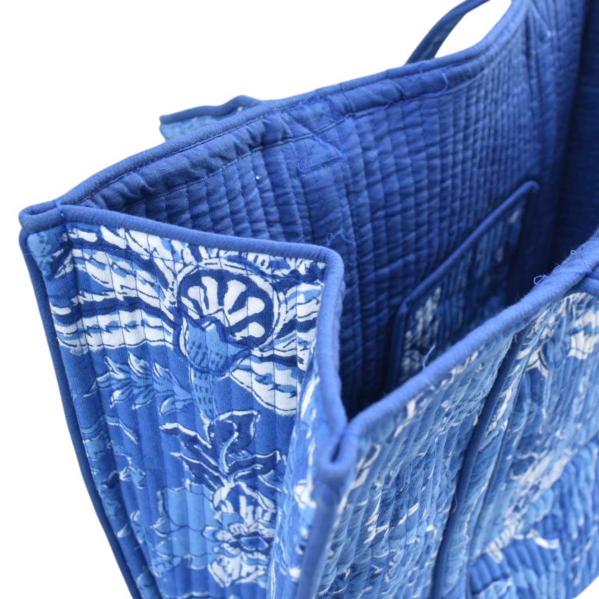 Hand Block Printed Cotton Quilted Tote Bag Anarkali Blue Gud 106797