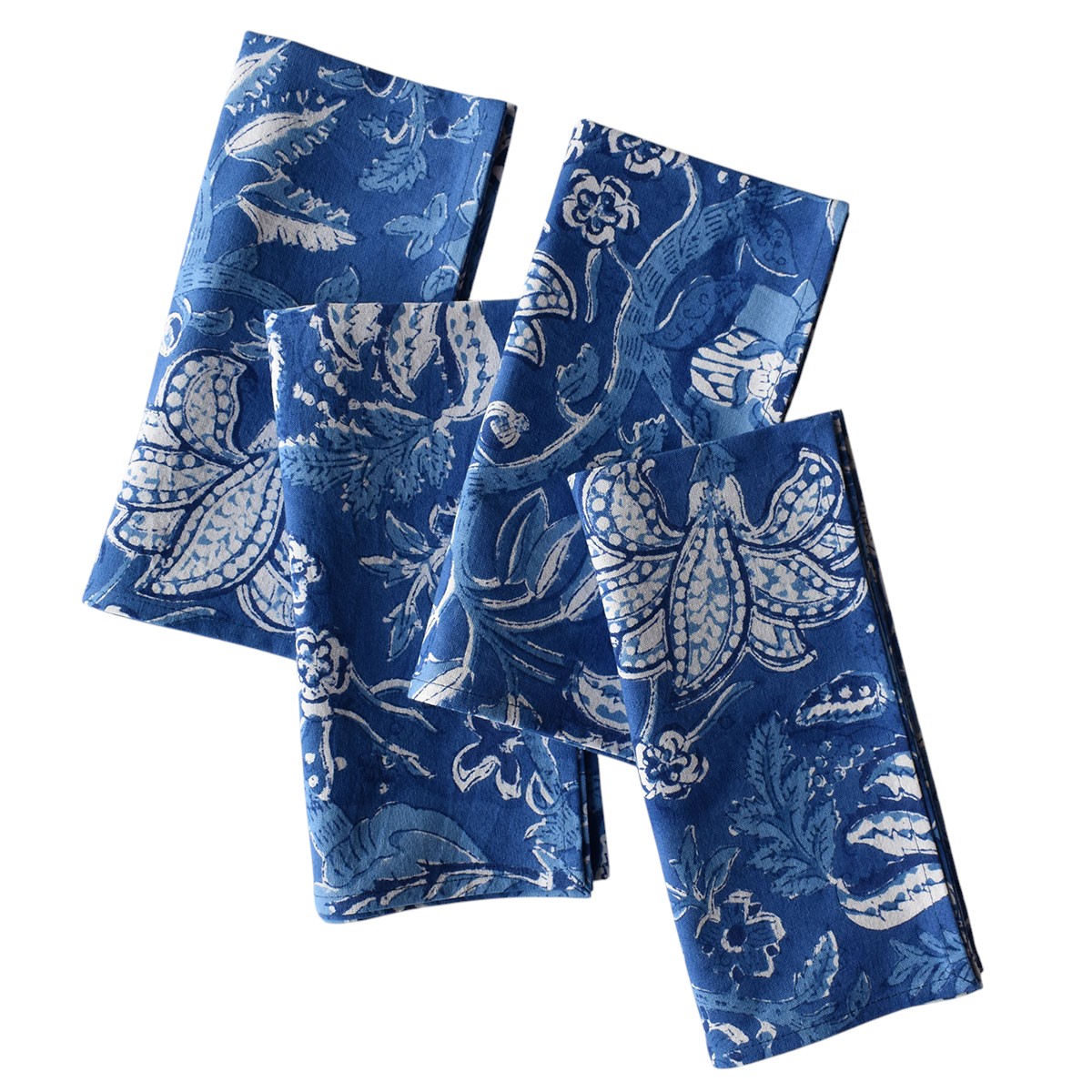 Hand Block Printed Cotton Napkin 45x45 cms Set of 4 Napkins Anarkali Blue Gud 106797