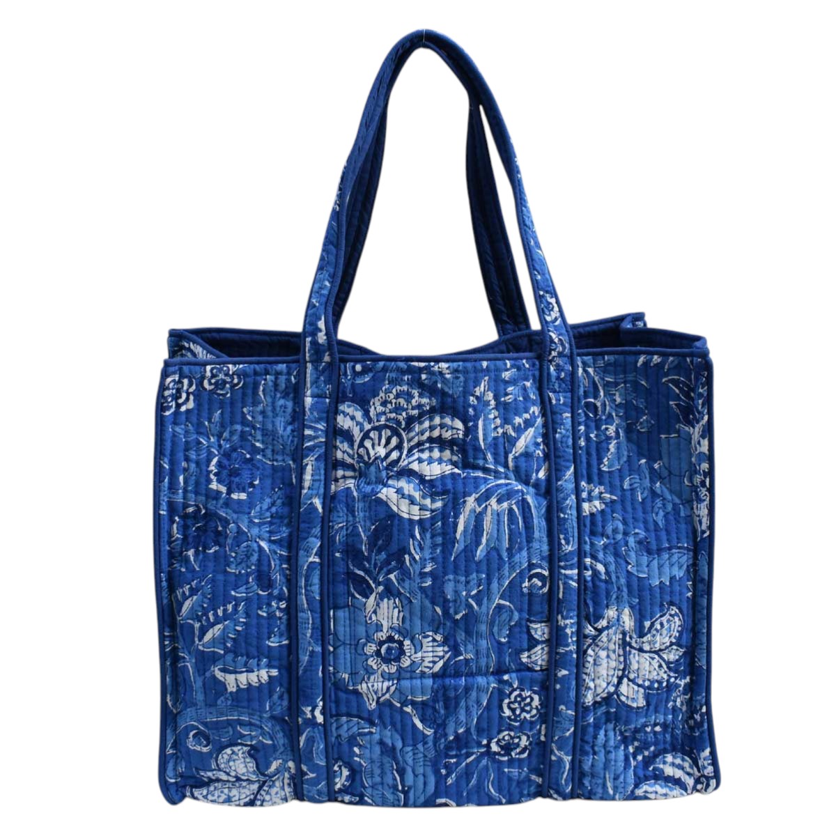 Hand Block Printed Cotton Quilted Tote Bag Anarkali Blue Gud 106797