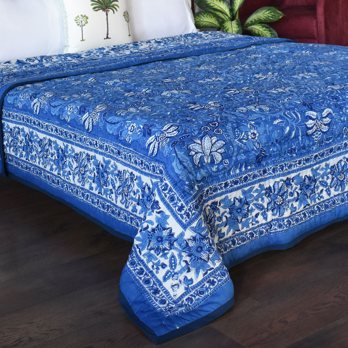 Hand Block Printed Cotton Quilt King Size Anarkali Blue Gud 106797