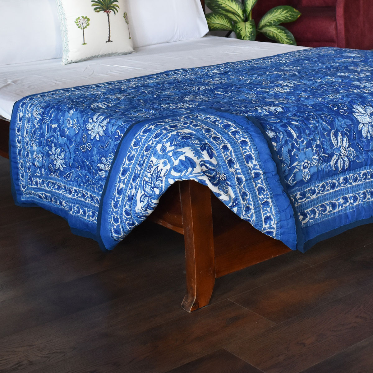 Indian Hand Block Printed Cotton Twin Quilt Anarkali Blue Gud 106797