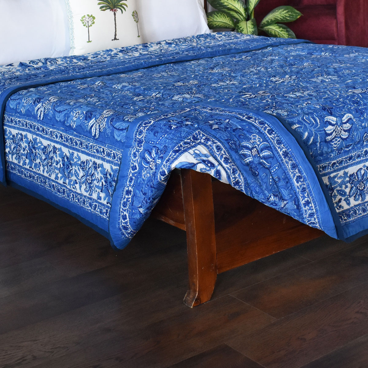 Hand Block Printed Cotton Quilt King Size Anarkali Blue Gud 106797