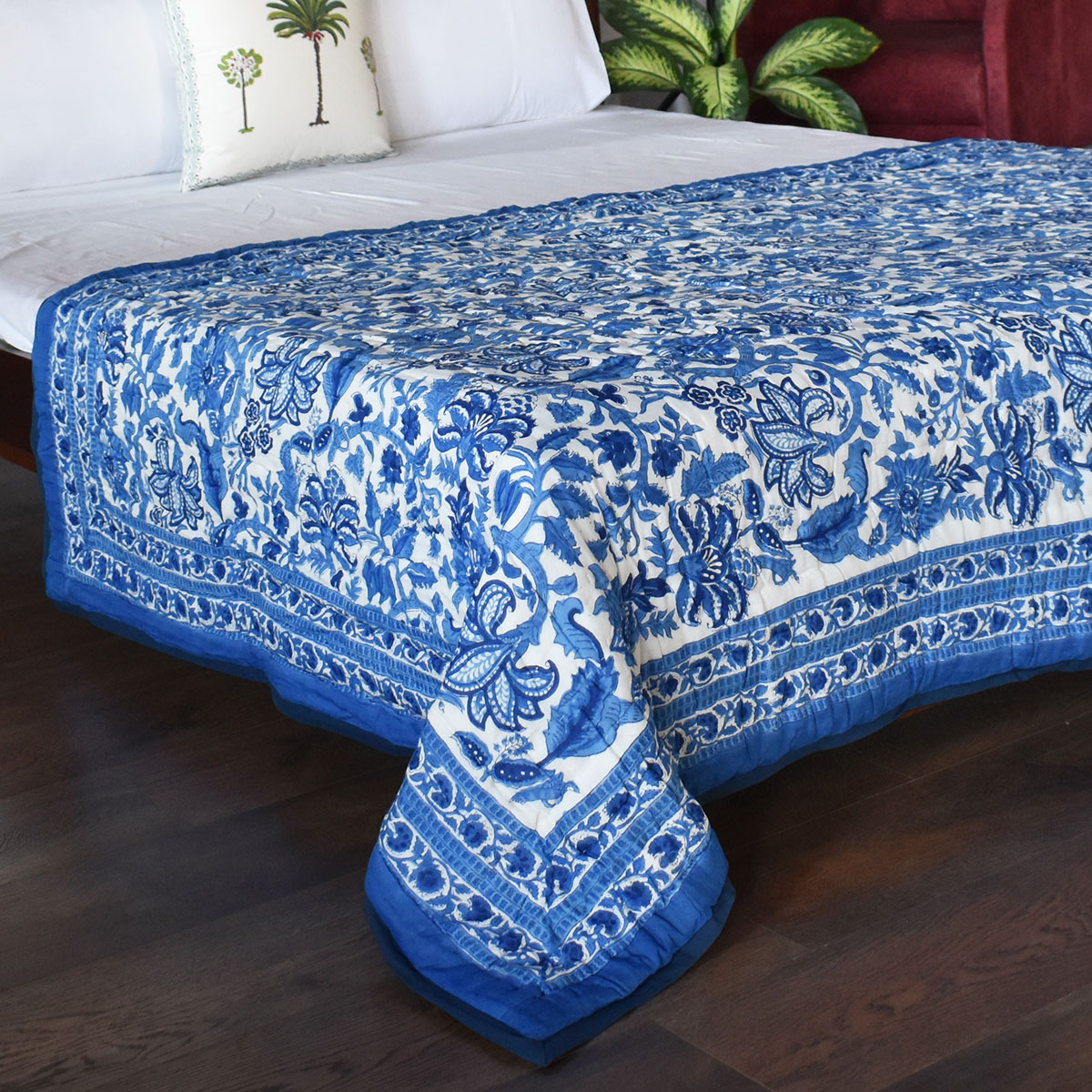 Indian Hand Block Printed Cotton Twin Quilt  Anarkali Blue Gud 106797