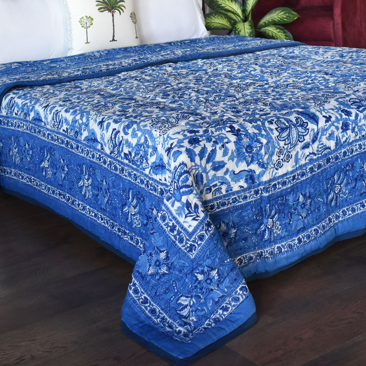 Hand Block Printed Cotton Quilt King Size Anarkali Blue Gud 106797