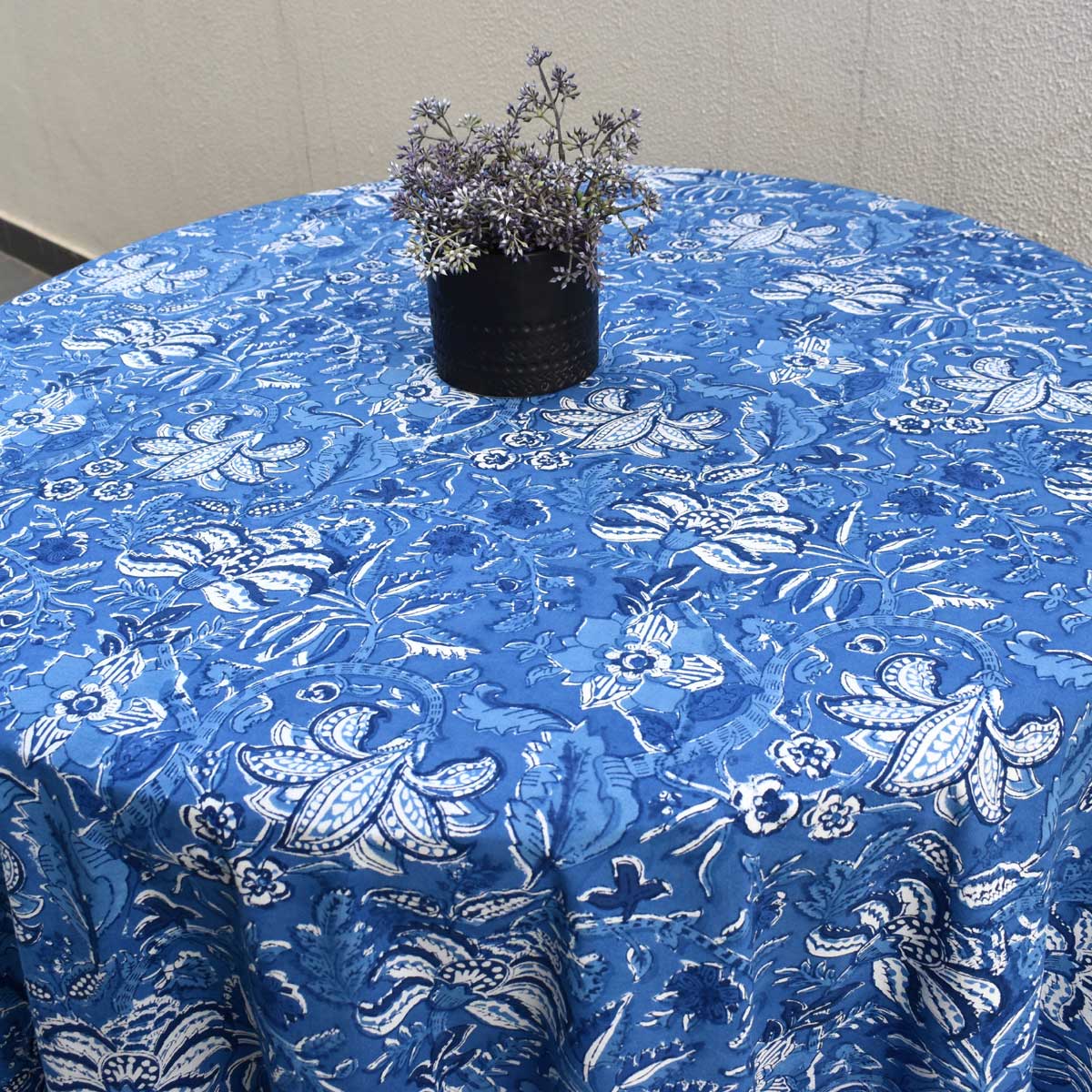 Hand Block Printed Cotton Round Tablecloth 220 cm Anarkali Blue Gud 106797
