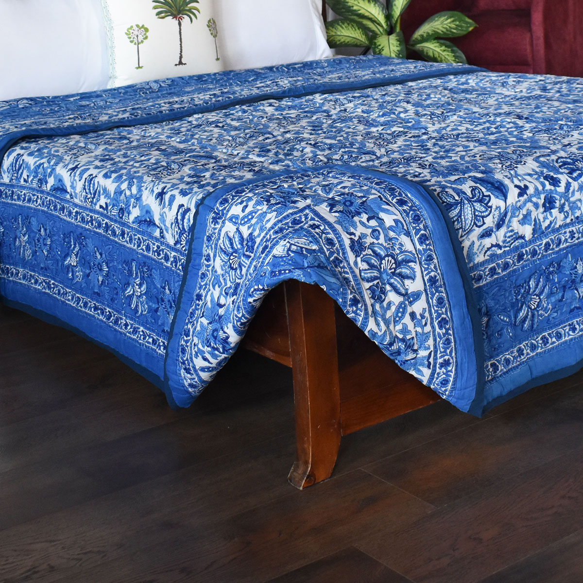 Hand Block Printed Cotton Quilt King Size Anarkali Blue Gud 106797