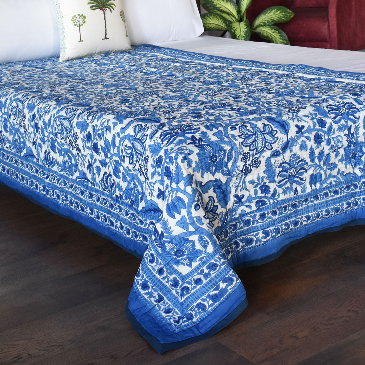 Indian Hand Block Printed Cotton Twin Quilt  Anarkali Blue Gud 106797