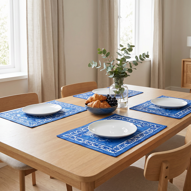 Hand Block Printed Cotton Canvas Table Mat 32x48 cms Set of 2 Table mats Anarkali Blue Gud 106797
