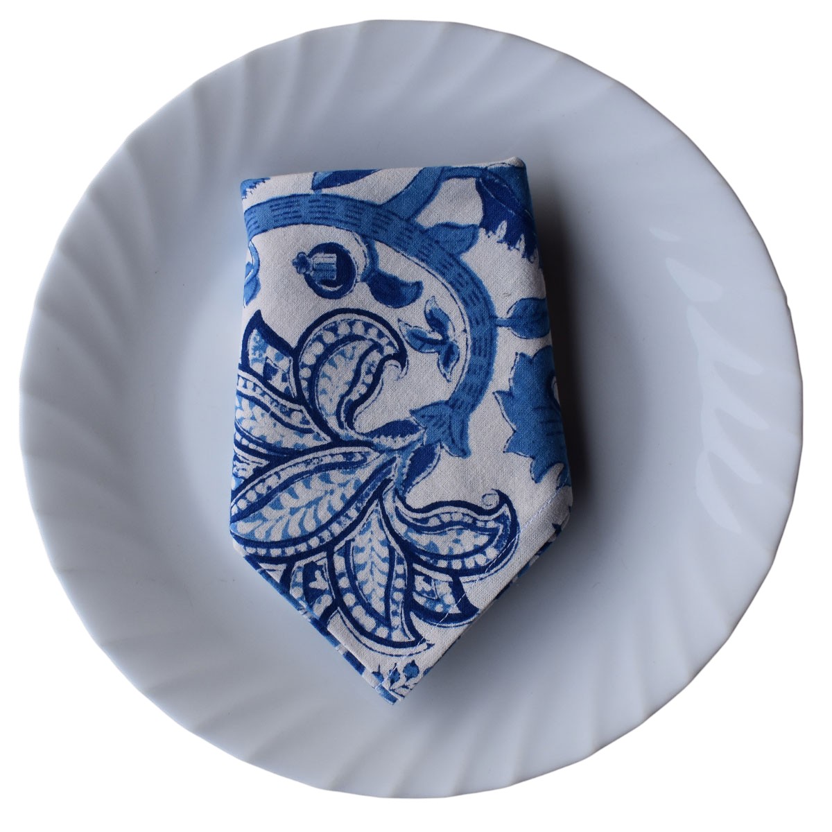 Hand Block Printed Cotton Napkin 45x45 cms Set of 4 Napkins Anarkali Blue Open 106795