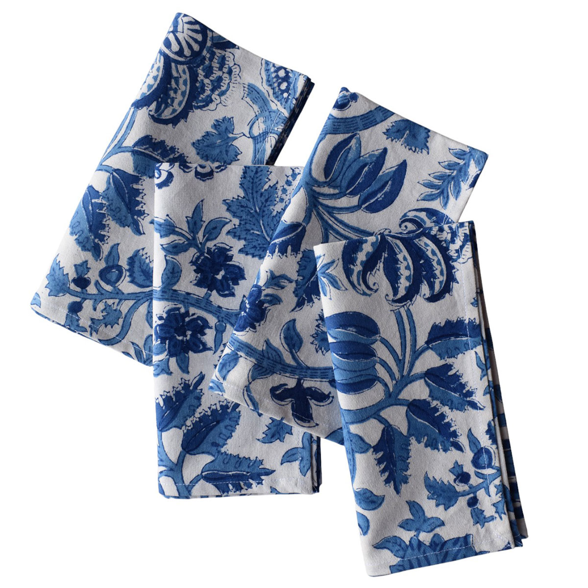 Hand Block Printed Cotton Napkin 45x45 cms Set of 4 Napkins Anarkali Blue Open 106795