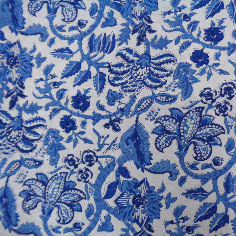 Image of Hand Block Printed on 100% Cotton 5 Yard  Fabric SANGANER | Anarkali Blue Open 106795