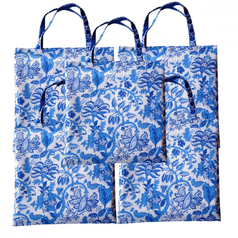 Image of Grocery Totes ( Set of 5 Bags) / Anarkali Blue Open 106795
